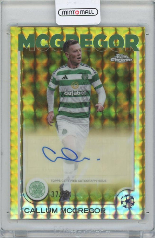 2024-25 TOPPS Chrome UEFA Club Competitions Autographs Gold Geometric Refractors card featuring Callum McGregor from Celtic FC