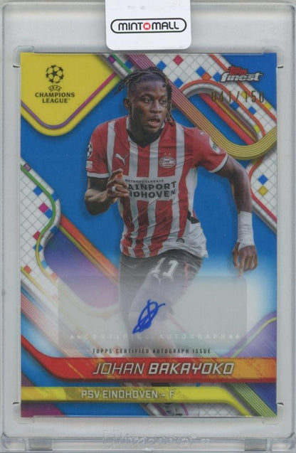 2024-25 TOPPS Finest UEFA Club Competitions Autographs Blue Refractors Johan Bakayoko PSV Eindhoven trading card 041 of 150