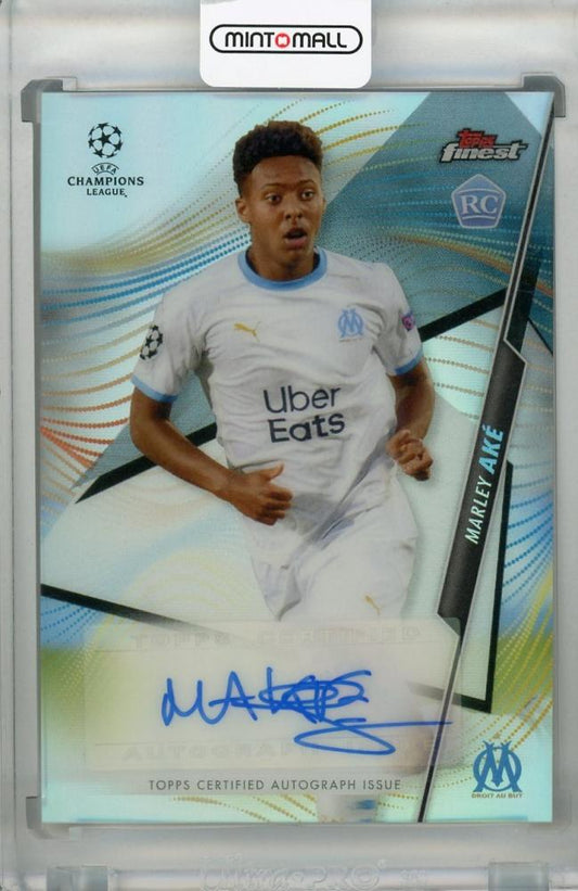 2020-21 Topps Finest UEFA Champions League Olympique de Marseille Marley Ake autograph trading card with minor stain on back
