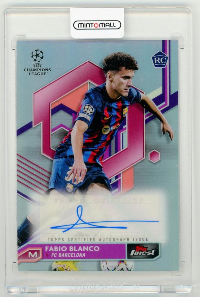 2022-23 Topps Finest UEFA Club Competitions Fabio Blanco Autograph trading card featuring FC Barcelona