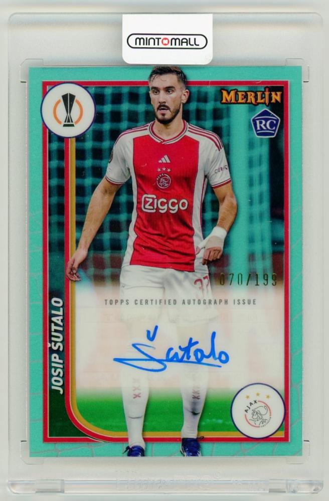 2023-24 Topps Merlin UEFA Club Competitions Josip Sutalo autograph aqua refractors parallel card 70 out of 199 AFC Ajax