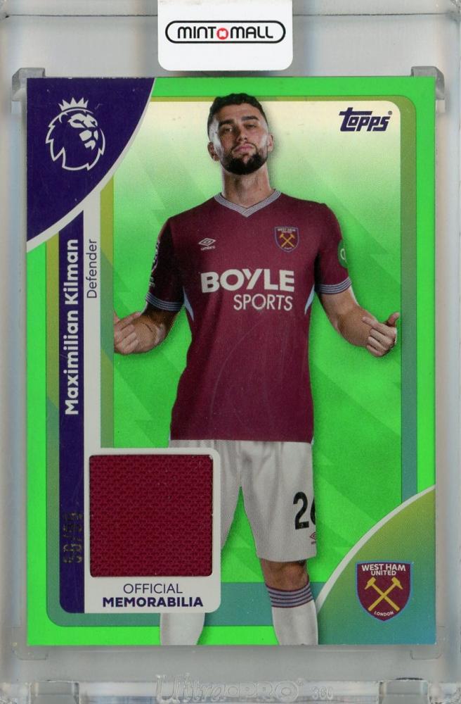 2025-26 Topps Premier League Maximilian Kilman Premier Relics Green Rainbow Foil trading card serial 56 of 99