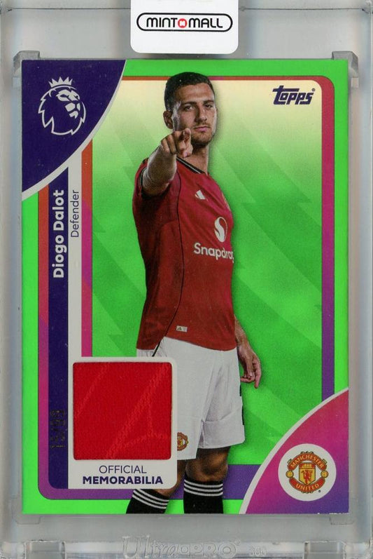 2025-26 Topps Premier League Diogo Dalot Premier Relics Green Rainbow Foil #RE-DDA card with serial 15/99