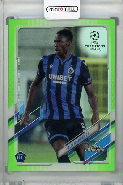 2020-21 Topps Chrome UEFA Champions League Odilon Kossounou Club Brugge Neon Green parallel card number 70 of 99