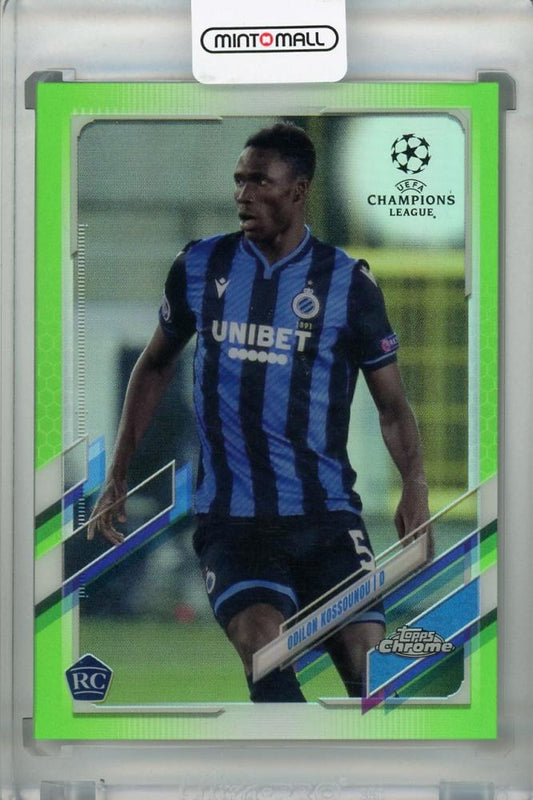 2020-21 Topps Chrome UEFA Champions League Odilon Kossounou Club Brugge Neon Green parallel card number 70 of 99