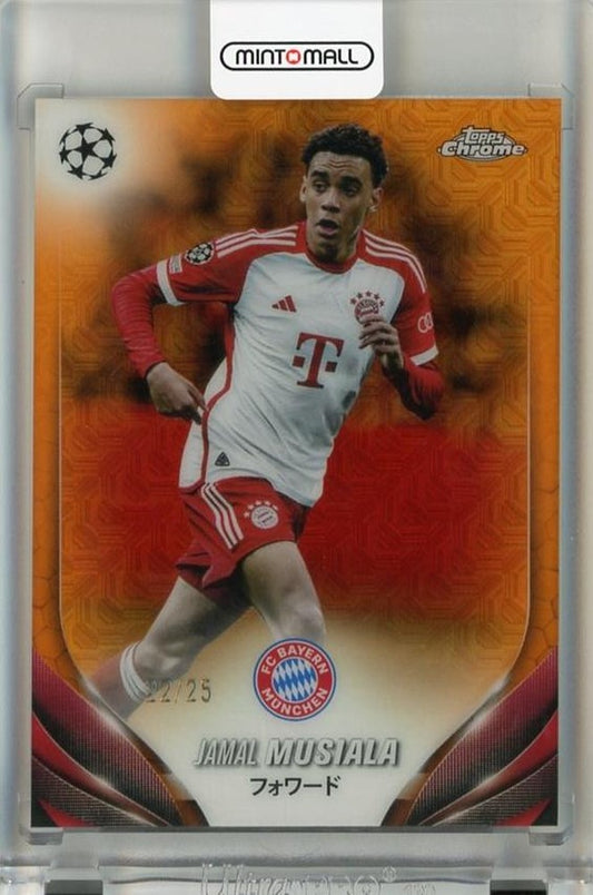 2023-24 Topps UEFA Club Competitions Japan Edition Jamal Musiala Chrome Mojo Orange Refractors card #16/25