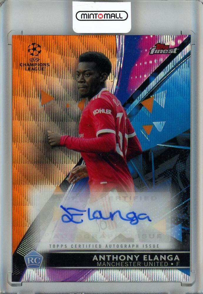 2021-22 Topps Finest UEFA Champions League Anthony Elanga Rookie Card with autograph and Orange Wave Refractors