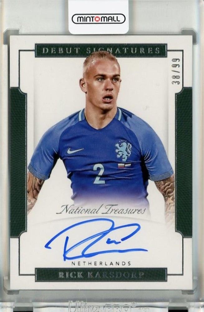 2018 Panini National Treasures Rick Karsdorp Debut Signatures Auto card serial numbered 2338 out of 99