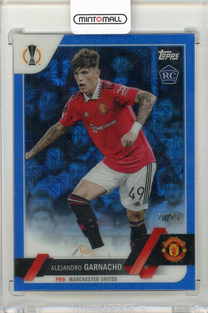 2022-23 Topps Chrome UEFA Club Competitions Alejandro Garnacho Blue Seismic Refractors soccer card 20/75