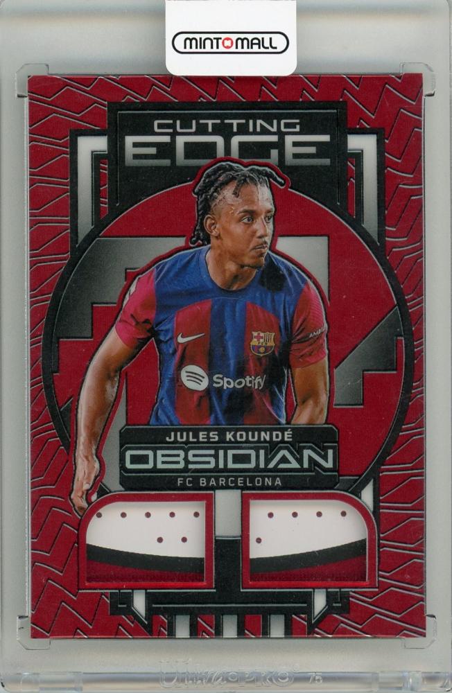 2023-24 Panini Obsidian Soccer card of Jules Kounde Red Flood Electric Etch 1 of 10 FC Barcelona