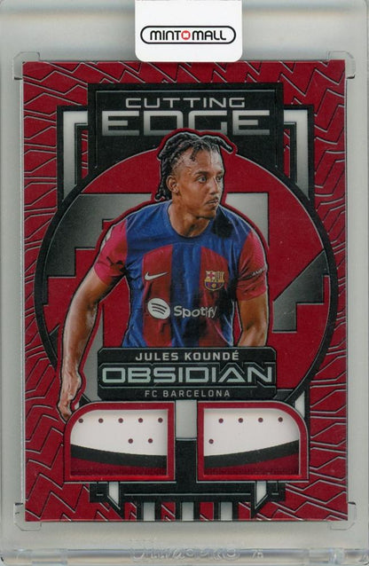 2023-24 Panini Obsidian Soccer card of Jules Kounde Red Flood Electric Etch 1 of 10 FC Barcelona