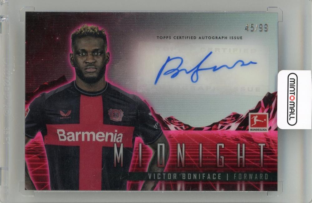 2023-24 Topps Midnight Bundesliga Victor Boniface Horizon Signature card numbered 45 of 99 from Bayer 04 Leverkusen
