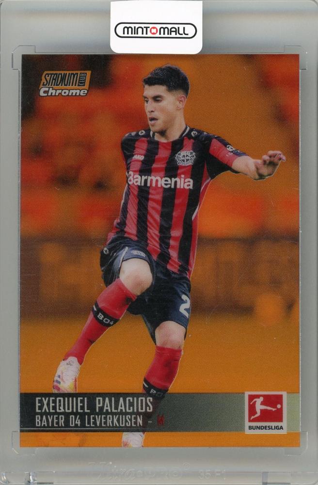 2021-22 Topps Stadium Club Chrome Bundesliga Exequiel Palacios Orange Refractor card numbered 22 of 25
