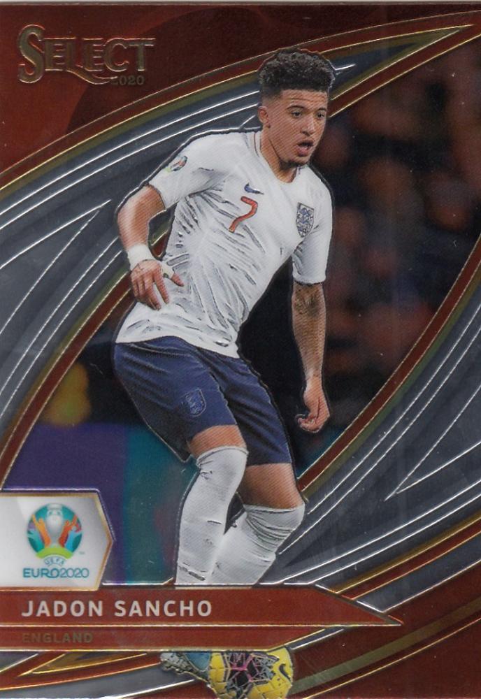 2020 Panini Select UEFA Euro Soccer card of Jadon Sancho with Field Level variations