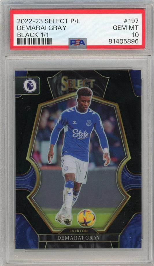 2022-23 Panini Select Premier League Demarai Gray Mezzanine Black #1971/1 PSA10 Everton trading card
