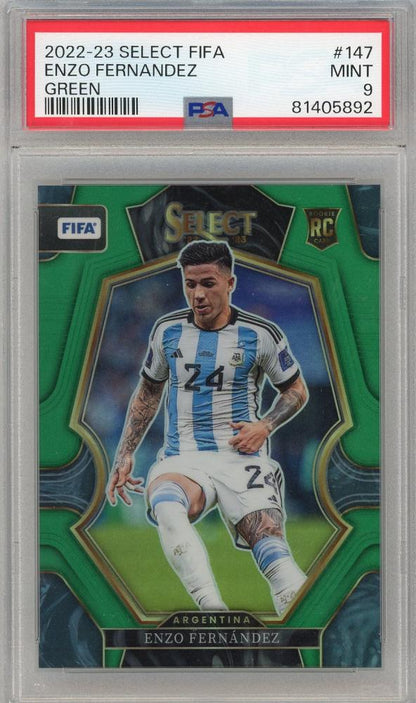 2022-23 Panini Select FIFA Enzo Fernandez Mezzanine Green #147 graded PSA9 soccer card