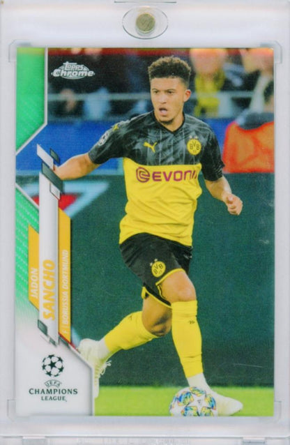 2019-20 Topps Chrome Champions League Jadon Sancho Green Refractors trading card serial number 92/99