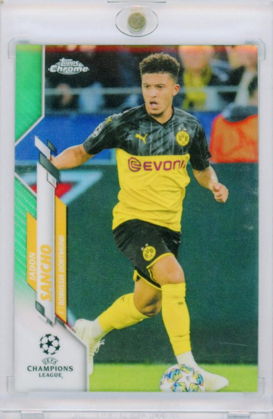 2019-20 Topps Chrome Champions League Jadon Sancho Green Refractors trading card serial number 92/99