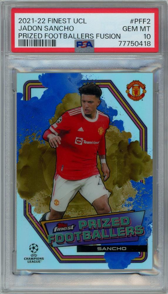 2021-22 Topps Finest UEFA Champions League Jadon Sancho Prized Footballers Fusion PSA10 trading card Manchester United