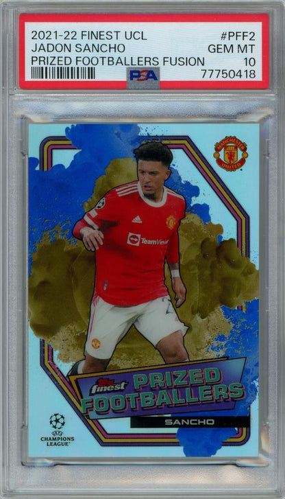 2021-22 Topps Finest UEFA Champions League Jadon Sancho Prized Footballers Fusion PSA10 trading card Manchester United