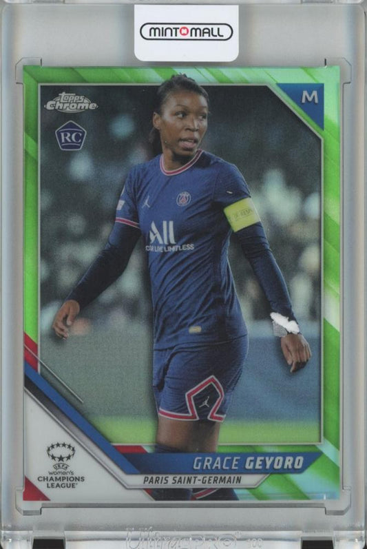 2021-22 Topps Chrome UEFA Women’s Champions League Grace Geyoro Neon Green Base RC trading card #95 serial 32 of 99