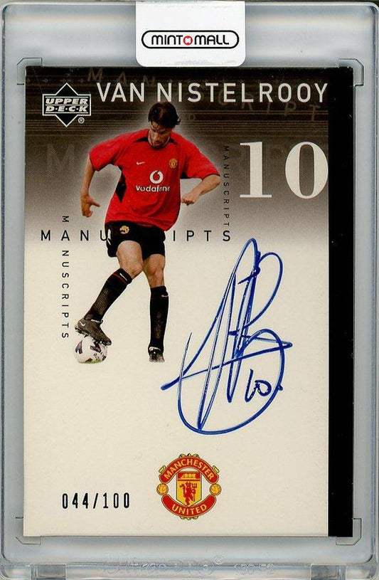 2002 UPPER DECK Manchester United Ruud Van Nistelrooy autograph card serial 044 out of 100 with slight surface wear