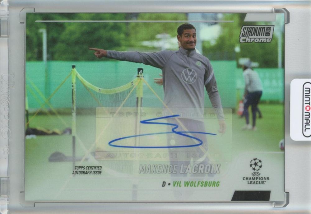 2021-22 Topps Stadium Club Chrome UEFA Champions League Maxence Lacroix Chrome Autograph soccer card