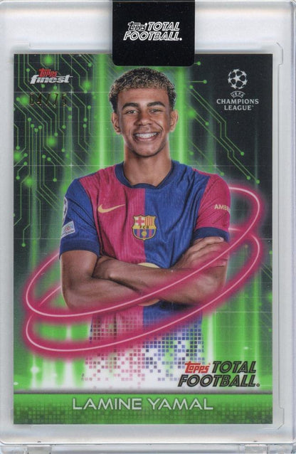 2024-25 Topps Finest UEFA Club Competitions Lamine Yamal trading card numbered 04 of 75 from FC Barcelona