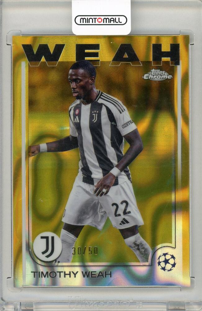 2024-25 Topps Chrome UEFA Club Competitions Timothy Weah Gold Lava Refractor card serial 30 out of 50 from Juventus
