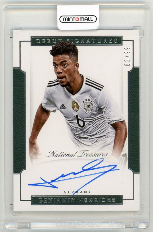 2018 Panini National Treasures Benjamin Henrichs debut signatures trading card serial numbered 83 of 99 from Germany