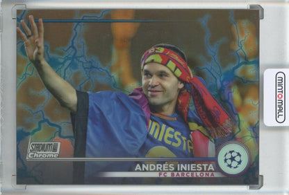2022-23 Topps Stadium Club Chrome UEFA soccer card of Andres Iniesta Orange Blue Electric serial 06 out of 10