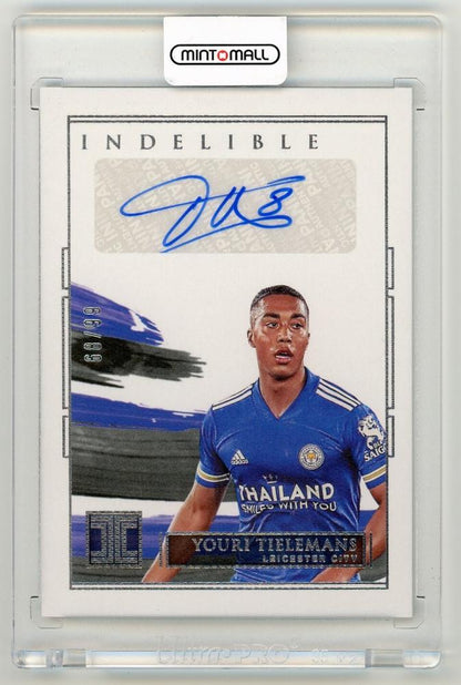 2020-21 Panini Impeccable Premier League Youri Tielemans Indelible Ink card serial 68 of 99 from Leicester City