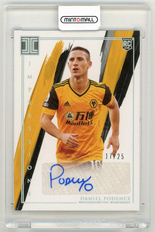 2020-21 Panini Impeccable Premier League Daniel Podence Silver Parallel trading card numbered 17/25
