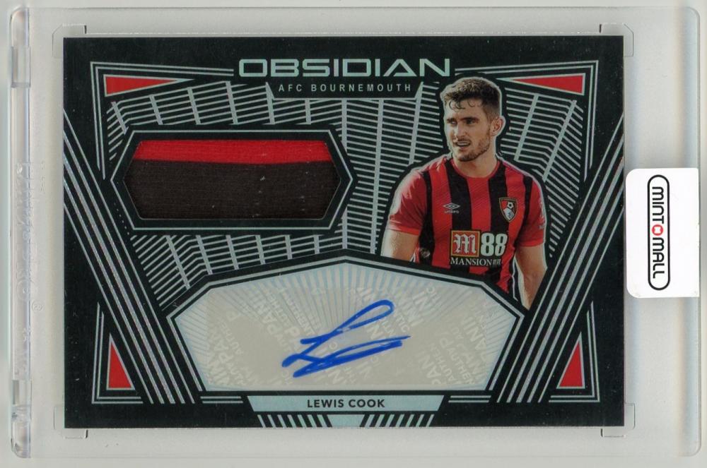 2019-20 Panini Obsidian Lewis Cook Jersey Autographs card serial number 8 of 99 featuring AFC Bournemouth