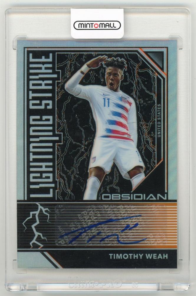 2019-20 Panini Obsidian Timothy Weah Lightning Strike Autographs Orange Parallel card numbered 46 of 50