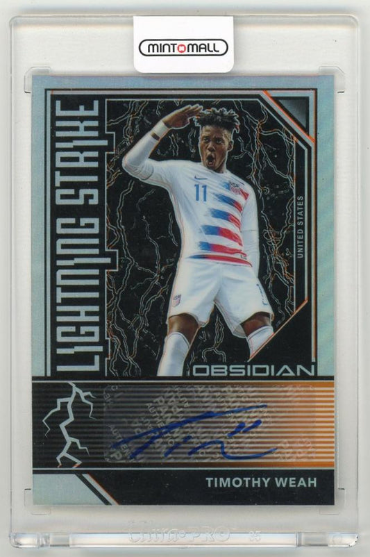 2019-20 Panini Obsidian Timothy Weah Lightning Strike Autographs Orange Parallel card numbered 46 of 50
