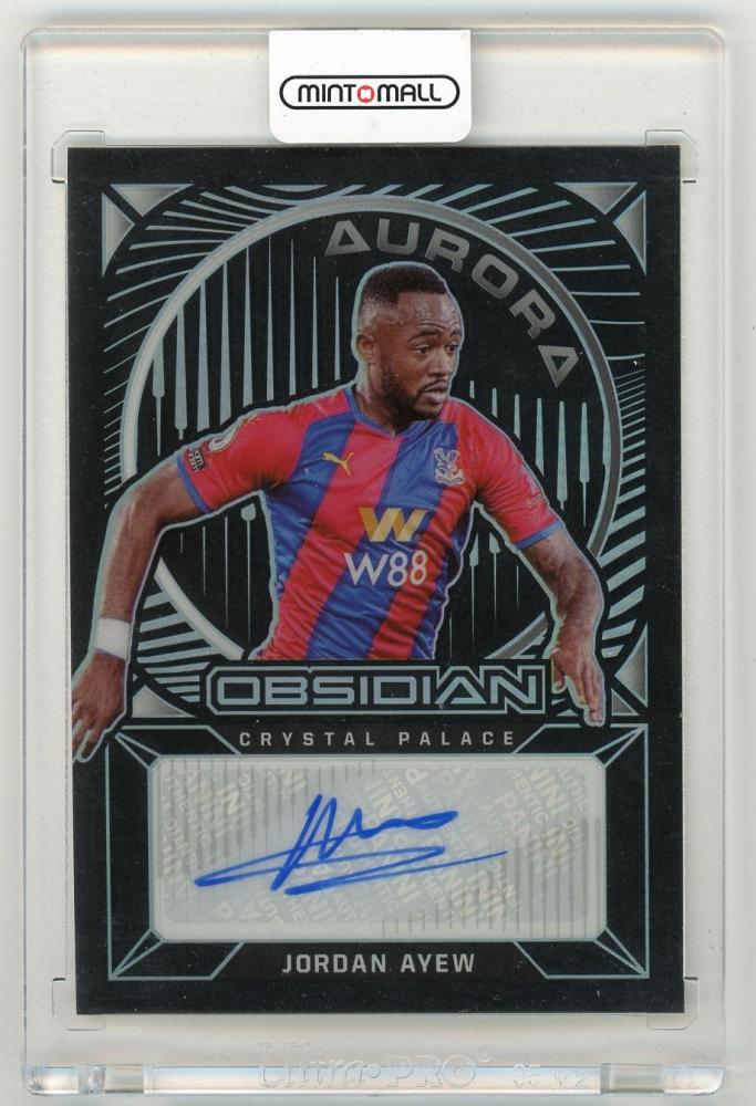 2021-22 Panini Obsidian Jordan Ayew Aurora Autographs card serial number 9 of 20 featuring Crystal Palace