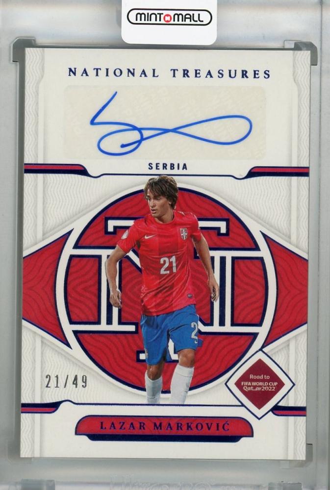 2022 Panini National Treasures FIFA Road to World Cup Serbia Lazar Markovic Signatures Sapphire parallel card number 21 of 49