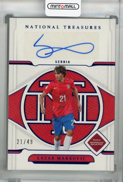2022 Panini National Treasures FIFA Road to World Cup Serbia Lazar Markovic Signatures Sapphire parallel card number 21 of 49