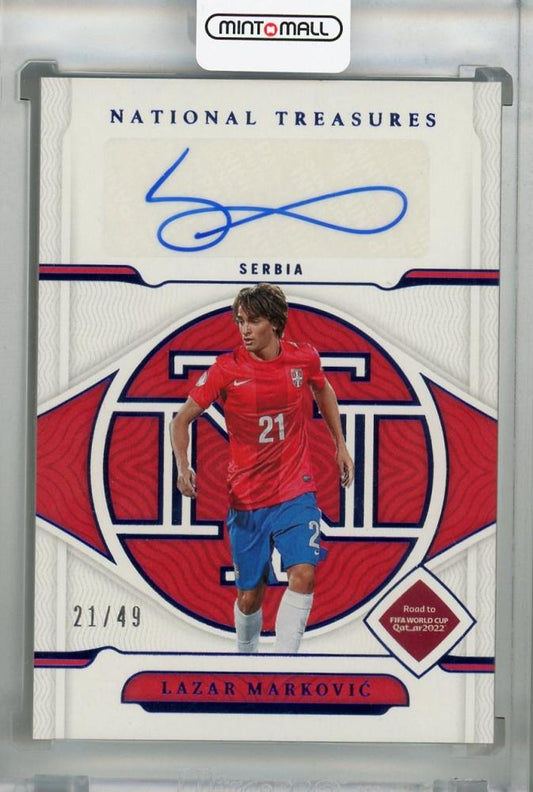 2022 Panini National Treasures FIFA Road to World Cup Serbia Lazar Markovic Signatures Sapphire parallel card number 21 of 49