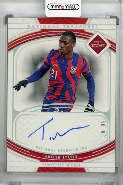 2022 Panini National Treasures FIFA Road to World Cup Timothy Weah National Archives Ink card 38 of 99
