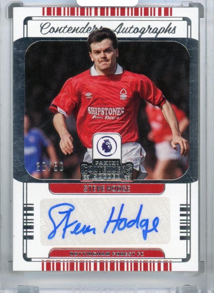 2022-23 Panini Chronicles Nottingham Forest FC Steve Hodge Contenders Autograph Silver parallel card 38 of 50
