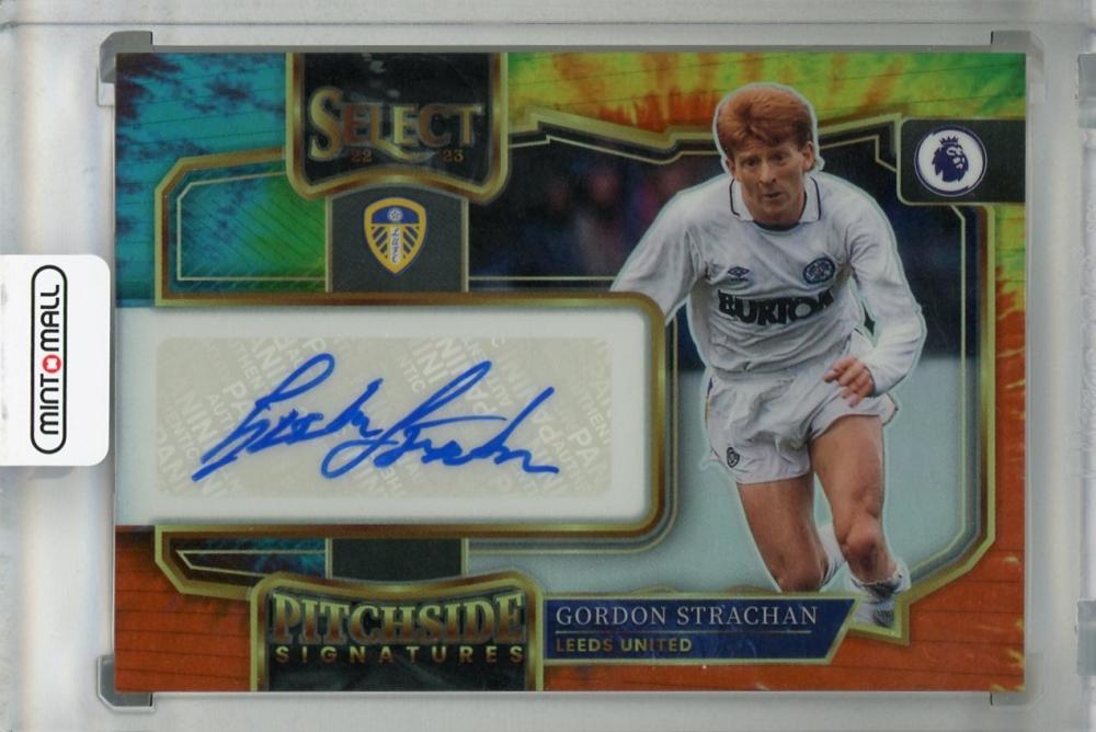 2022-23 Panini Select Premier League Leeds United Gordon Strachan Pitchside Signatures Tie-Dye Parallel trading card 18/25