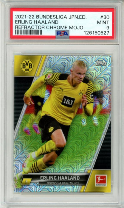 2021-22 Topps Bundesliga Japan Edition Erling Haaland #30 Base Mojo Refractor Parallel PSA9 card