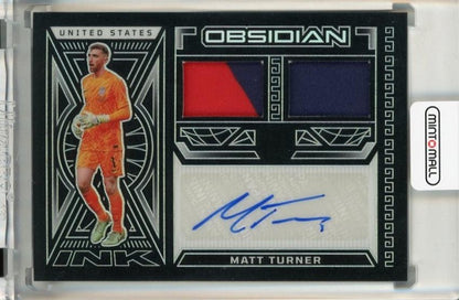 2023-24 Panini Obsidian Matt Turner Dual Jersey Ink Auto card numbered 33056 of 199 with minor back stain