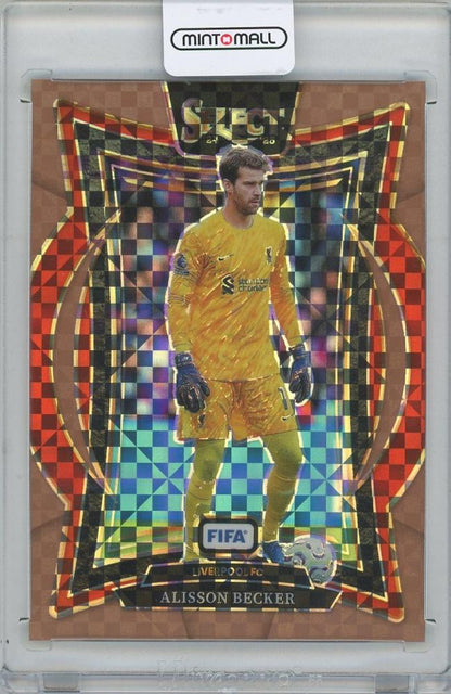 2024-25 PANINI Select FIFA Bronze Checker card featuring Alisson Becker Liverpool FC numbered 68 out of 75