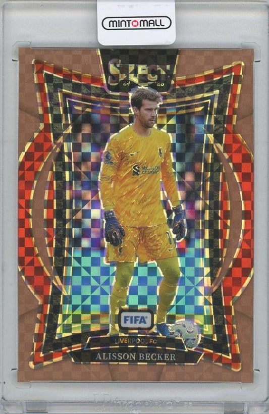 2024-25 PANINI Select FIFA Bronze Checker card featuring Alisson Becker Liverpool FC numbered 68 out of 75