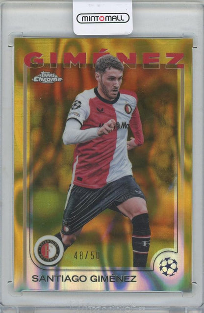 2024-25 TOPPS Chrome UEFA Club Competitions Gold Lava Refractors card #189 of Santiago Gimenez from Feyenoord, serial number 48 of 50