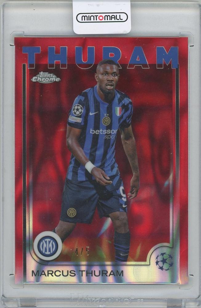 2024-25 TOPPS Chrome UEFA Club Competitions Red Lava Refractors card #111 Marcus Thuram FC Inter Milan serial no. 4/5