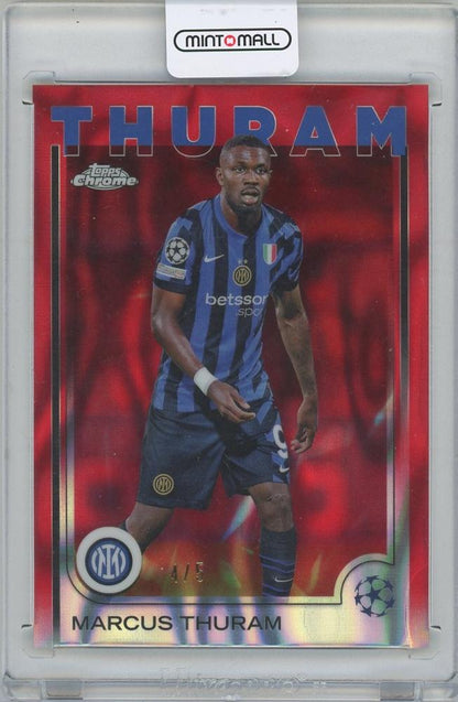 2024-25 TOPPS Chrome UEFA Club Competitions Red Lava Refractors card #111 Marcus Thuram FC Inter Milan serial no. 4/5